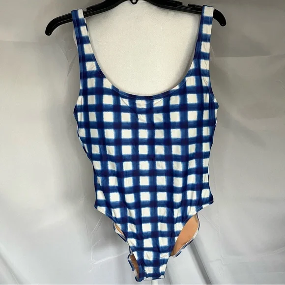 J. Crew Scoopneck one-piece swimsuit Blue gingham 10‎ Beach Pool Summer Ocean - Picture 2 of 9